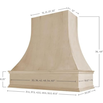 Riley & Higgs Curved Front Unfinished Range Hood Cover With Decorative Molding - Wall Mounted Wood R...