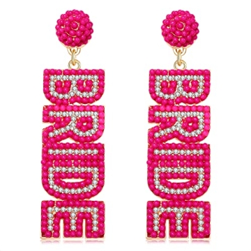 Rhinestone Bride Earrings for Women Handmade Beaded BRIDE Letter Dangle Earring Wedding Bridal Earri...