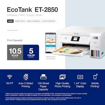 Epson EcoTank ET-2850 Wireless Color All-in-One Cartridge-Free Supertank Printer with Scan & 522 EcoTank Ink Ultra-high Capacity Bottle Black (T522120-S) Works with EcoTank ET-2720