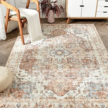 jinchan Area Rug 5x7 Washable Bedroom Rug Vintage Indoor Floor Cover Distressed Lightweight Non-Slip...