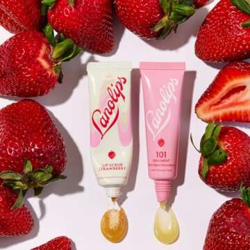 Lanolips Strawberry Lip Scrub & Lip Balm Set - Lip Rituals Lip Care Kit Infused with Pure Lanolin & Strawberry Extract - Gently Smoothes and Hydrates Dry Skin (2 Count)