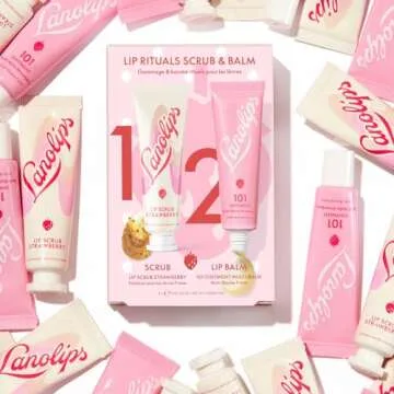 Lanolips Strawberry Lip Scrub & Lip Balm Set - Lip Rituals Lip Care Kit Infused with Pure Lanolin & Strawberry Extract - Gently Smoothes and Hydrates Dry Skin (2 Count)