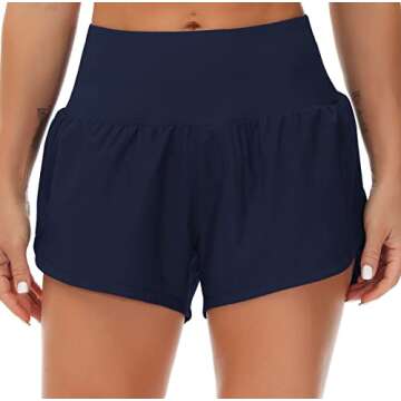 THE GYM PEOPLE Womens High Waisted Running Shorts Quick Dry Athletic Workout Shorts with Mesh Liner ...