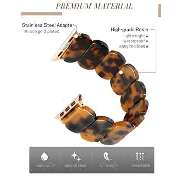 Heesch Tortoise Shell Watch Band for Apple 40mm for Women Resin Stretchy Watch Strap Bracelet for Apple Watch Series 7 Band for iWatch Wristbands 38mm