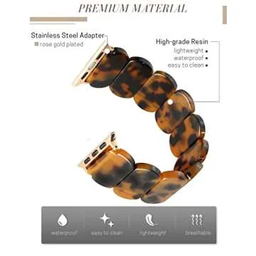 Heesch Tortoise Shell Watch Band for Apple 40mm for Women Resin Stretchy Watch Strap Bracelet for Apple Watch Series 7 Band for iWatch Wristbands 38mm