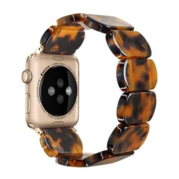 Heesch Tortoise Shell Watch Band for Apple 40mm for Women Resin Stretchy Watch Strap Bracelet for Apple Watch Series 7 Band for iWatch Wristbands 38mm