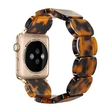 Heesch Tortoise Shell Watch Band for Apple 40mm for Women Resin Stretchy Watch Strap Bracelet for Apple Watch Series 7 Band for iWatch Wristbands 38mm