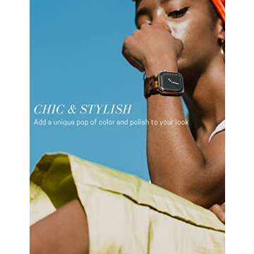 Heesch Tortoise Shell Watch Band for Apple 40mm for Women Resin Stretchy Watch Strap Bracelet for Apple Watch Series 7 Band for iWatch Wristbands 38mm