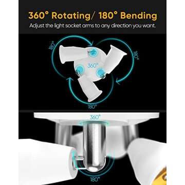 JACKYLED 3 in 1 E26 Light Socket Splitter Adapter Converter for Standard LED Bulbs 360 Degree Adjustable 180 Degree Bendable Max Watt 180w
