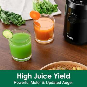 Cold Press Juicer Machines,Fretta Slow Masticating Juicer Machines with 4.25" Large Feed Chute,Fit Whole Fruits & Vegetables Easy Clean Self Feeding,High Juice Yield,BPA Free (Black)