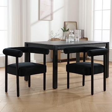 BESTANO Mid-Century Modern Dining Chairs Set of 2, Velvet Black Armrest Chairs