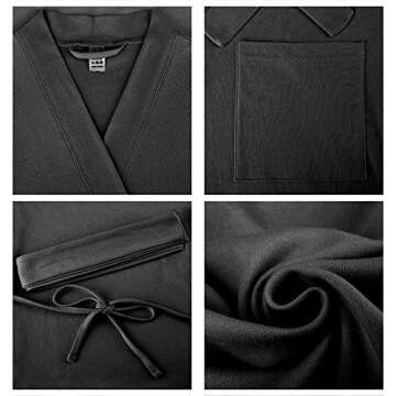 U2SKIIN Womens Robes, 100% Cotton Lightweight Robes 3/4 Sleeves Kimono Knit Soft Loungewear Short Bathrobe(Black,S)