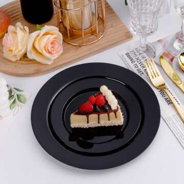 Bestluck 50PCS Black Plastic Plates, Black Disposable Plates for 25 Guests, 25 Black Dinner Plates 10.25 inch and 25 Dessert Plates 7.5 inch, Black Plates for Party, Wedding and Dinner
