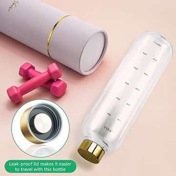 Rose Noire Glass Water Bottles With Times to Drink - CLEAR 32 oz, Reusable, Cute Aesthetic, Eco Friendly BPA Free, Leak Proof Water Bottle With Time Marker - Gifts for Women or Mothers Day