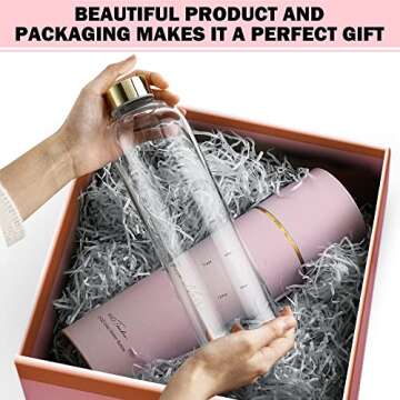 Rose Noire Glass Water Bottles With Times to Drink - CLEAR 32 oz, Reusable, Cute Aesthetic, Eco Friendly BPA Free, Leak Proof Water Bottle With Time Marker - Gifts for Women or Mothers Day