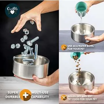 Stainless Steel Dog Bowls, Water Bowls for Large Dogs (Set of 2) Double Walled Pet Bowl | Use as a Outdoor Dog Bowl for Food or Water Holds 2 Quarts / 64 oz