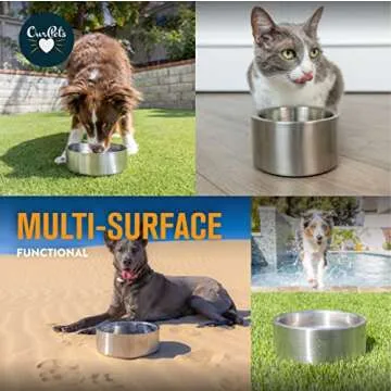 Stainless Steel Dog Bowls, Water Bowls for Large Dogs (Set of 2) Double Walled Pet Bowl | Use as a Outdoor Dog Bowl for Food or Water Holds 2 Quarts / 64 oz