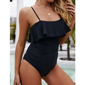Stylish Ruffle Tummy Control One Piece Swimsuit for Women