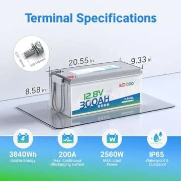 Redodo LiFePO4 Battery 12V 300Ah, Max. 2560W Power Output, Built in 200A BMS, 4000-15000 Deep Cycles...
