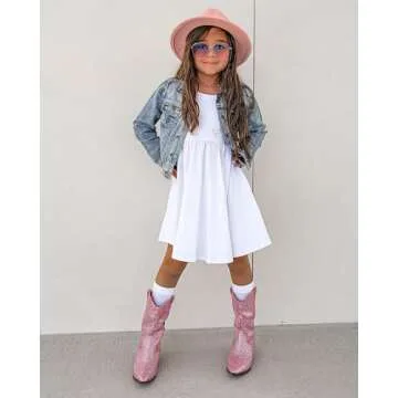 Stelle Toddler/Girls Knee-Length Short Sleeve Casual A-Line Twirly Skater Dress (A02-White (without Pocket), 5T)