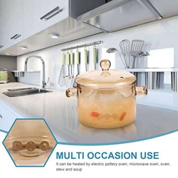 Vaguelly Glass Pot, Clear Glass Cooking Pot Saucepan with Lid, 1500mL Simmer Pot Stew Pot Microwave ...