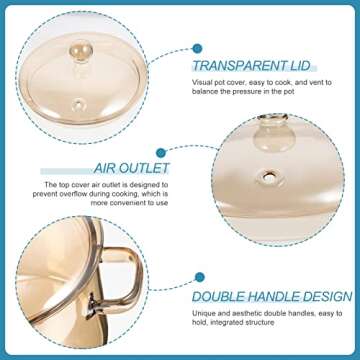 Vaguelly Glass Pot, Clear Glass Cooking Pot Saucepan with Lid, 1500mL Simmer Pot Stew Pot Microwave Stove and Dishwasher Safe Double-Handle Cookware for Milk Pasta Noodles Soup, Amber