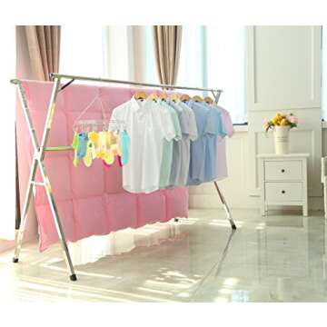 SHAREWIN Clothes Drying Rack Laundry Clothing Foldable Hanging Cloth Drying Racks Stainless Steel Co...