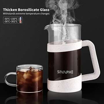 Sivaphe Small French Press 12 fl.oz Light-weight Durable High Borosilicate Carafe with Stainless Steel Filter 0.35L Coffee Maker Frothed