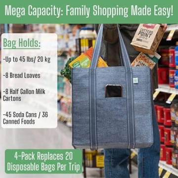 VENO Heavy-Duty Reusable Grocery Bags 4 Pack