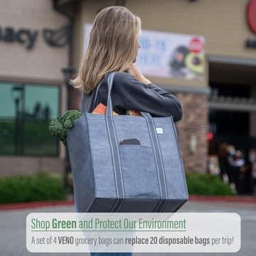 VENO Heavy-Duty Reusable Grocery Bags 4 Pack