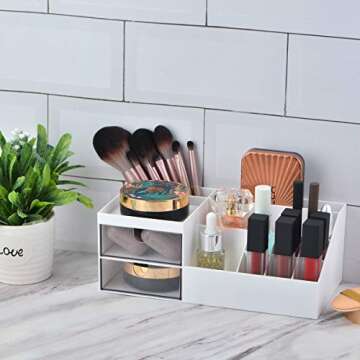 Citmage Desk Organizer Caddy with 12 Compartments Office Workspace Drawer Organizers Desktop Holder Plastic Stationery Supplies Storage Box for Pencils,Markers,Erasers,Pens,Sticky Notes(White)