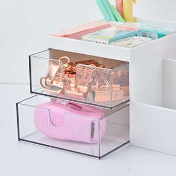 Citmage Desk Organizer Caddy with 12 Compartments Office Workspace Drawer Organizers Desktop Holder Plastic Stationery Supplies Storage Box for Pencils,Markers,Erasers,Pens,Sticky Notes(White)