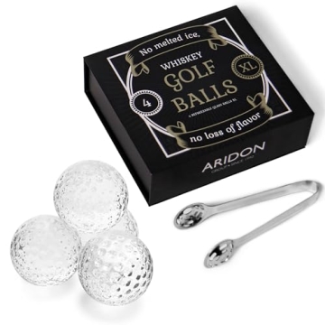 Aridon - Golf Ball Chiller Whiskey Balls, 4-Piece Crystal-Clear Glass Whiskey Stones Large Size, Reusable Whiskey Sphere Stone Set with Ice Ball Tongs, Whiskey Gifts for Men, 1.57”