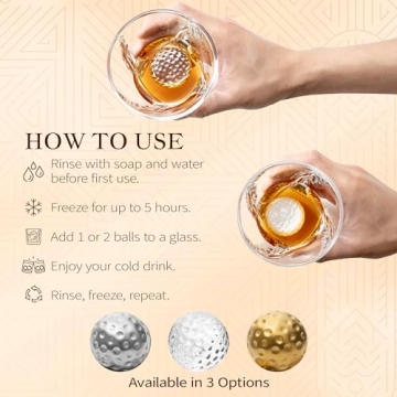 Aridon - Golf Ball Chiller Whiskey Balls, 4-Piece Crystal-Clear Glass Whiskey Stones Large Size, Reusable Whiskey Sphere Stone Set with Ice Ball Tongs, Whiskey Gifts for Men, 1.57”