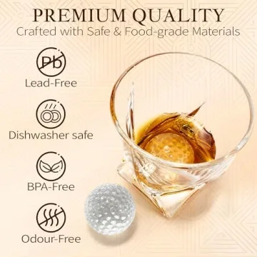 Aridon - Golf Ball Chiller Whiskey Balls, 4-Piece Crystal-Clear Glass Whiskey Stones Large Size, Reusable Whiskey Sphere Stone Set with Ice Ball Tongs, Whiskey Gifts for Men, 1.57”