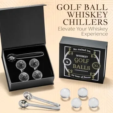 Aridon - Golf Ball Chiller Whiskey Balls, 4-Piece Crystal-Clear Glass Whiskey Stones Large Size, Reusable Whiskey Sphere Stone Set with Ice Ball Tongs, Whiskey Gifts for Men, 1.57”