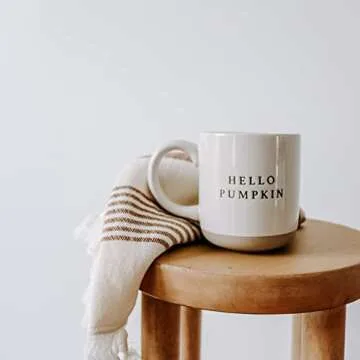 Sweet Water Decor Hello Pumpkin Coffee Mug | Stoneware Fall Coffee Mugs | Microwave & Dishwasher Safe | 14oz Coffee Cup | Fall Gifts