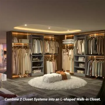 Armocity 96'' Closet System, 8FT Walk In Closet Organizer with 3 Shelving Towers, Heavy Duty Bedroom Wardrobe with 5 Shelves, Wall Mounted Clothes Rack (Can Be Cut To Fit), 96"L x 16"W x 75"H, Grey