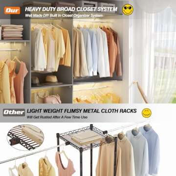 Armocity 96'' Closet System, 8FT Walk In Closet Organizer with 3 Shelving Towers, Heavy Duty Bedroom Wardrobe with 5 Shelves, Wall Mounted Clothes Rack (Can Be Cut To Fit), 96"L x 16"W x 75"H, Grey