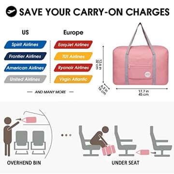 WANDF Foldable Travel Duffel Bag Luggage Sports Gym Water Resistant Nylon (Coral Pink)