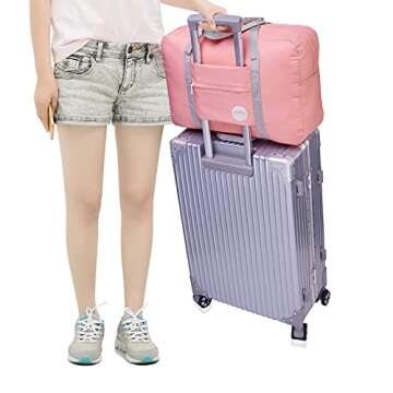 WANDF Foldable Travel Duffel Bag Luggage Sports Gym Water Resistant Nylon (Coral Pink)