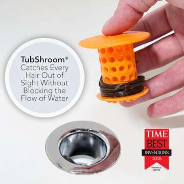 TubShroom Tub Hair Catcher Protector, Fits 1.5" - 1.75" Drain, Orange
