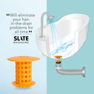 TubShroom Tub Hair Catcher Protector, Fits 1.5" - 1.75" Drain, Orange