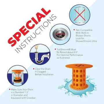 TubShroom Tub Hair Catcher Protector, Fits 1.5" - 1.75" Drain, Orange