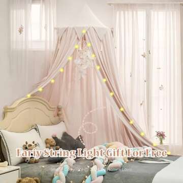 Hommi Lovvi Princess Bed Canopy for Girls, Dreamy Tassels Ceiling Canopy Net Kids Room Decor Soft Nu...