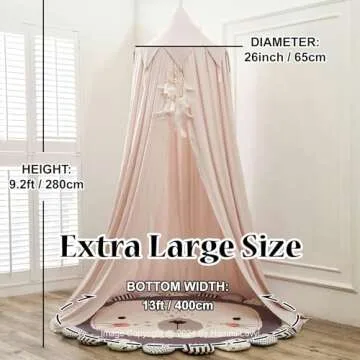 Hommi Lovvi Princess Bed Canopy for Girls, Dreamy Tassels Ceiling Canopy Net Kids Room Decor Soft Nursery Crib Canopy Reading Nook, Large Children Canopies Full Queen Size with Lights - Light Pink