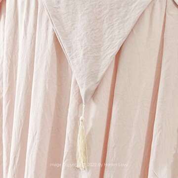 Hommi Lovvi Princess Bed Canopy for Girls, Dreamy Tassels Ceiling Canopy Net Kids Room Decor Soft Nursery Crib Canopy Reading Nook, Large Children Canopies Full Queen Size with Lights - Light Pink