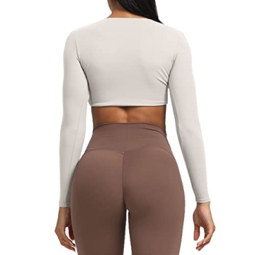 Aoxjox Long Sleeve Workout Crop Top Women - Deep V Style