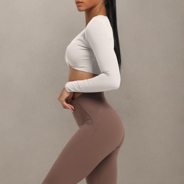 Aoxjox Long Sleeve Workout Crop Top Women - Deep V Style