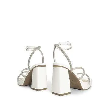 DREAM PAIRS Women's Platform Strappy Heels Open Toe Ankle Strap Square Party Sandals Y2K Dress Shoes,Size 8,White-Rhinestone,SDHS2346W